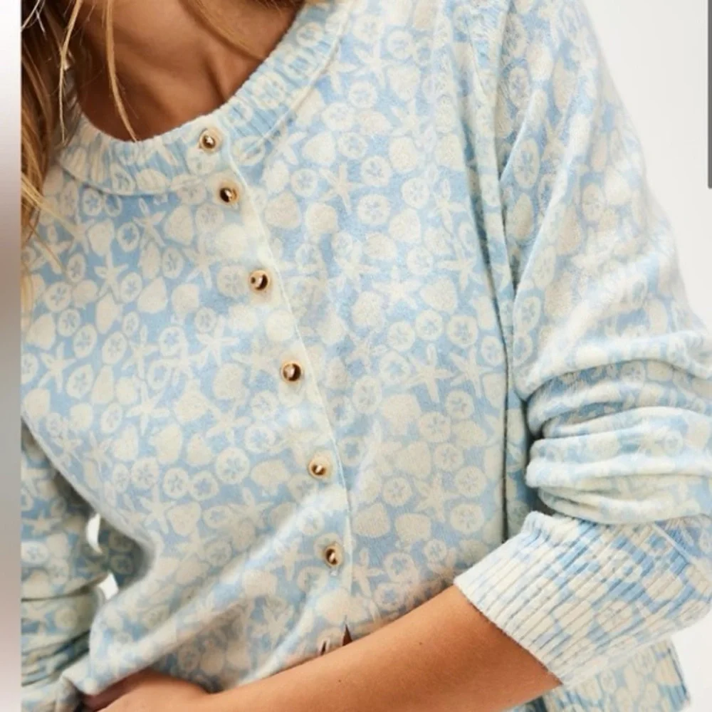 NWT Free People Noctural Patterned Cardigan Sea Shell Combo